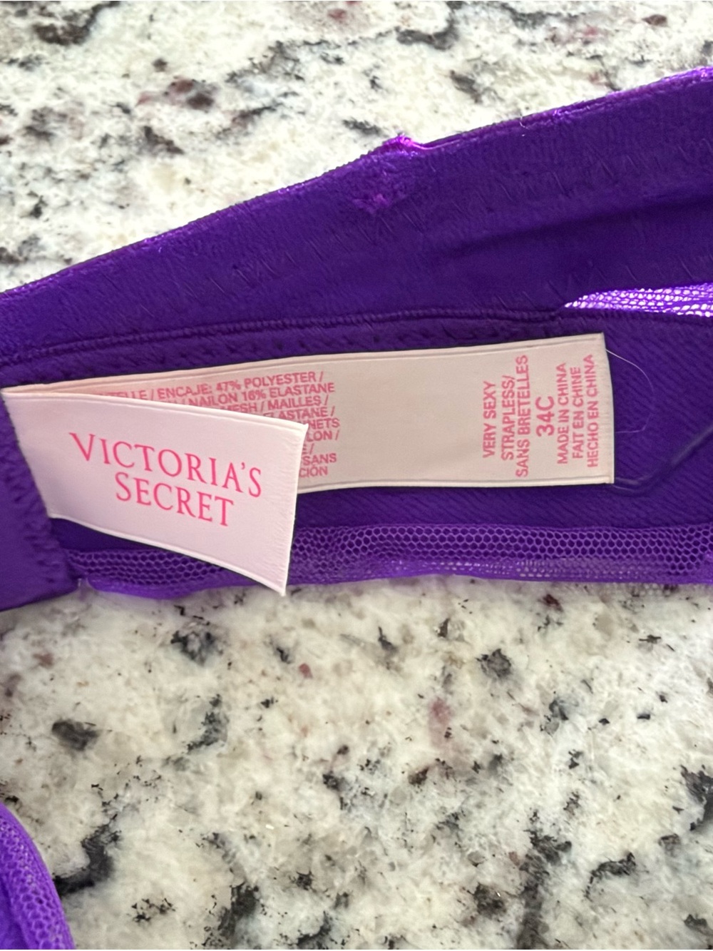 Victoria's Secret Purple Lace Push-Up Bra with White Embroidery size 34C - Picture 3 of 6